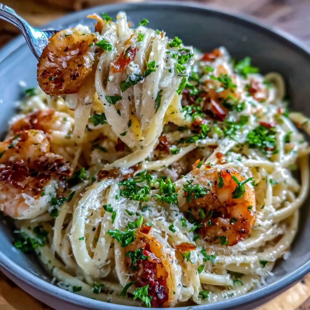 Shrimp Pasta With Garlic Cream Sauce