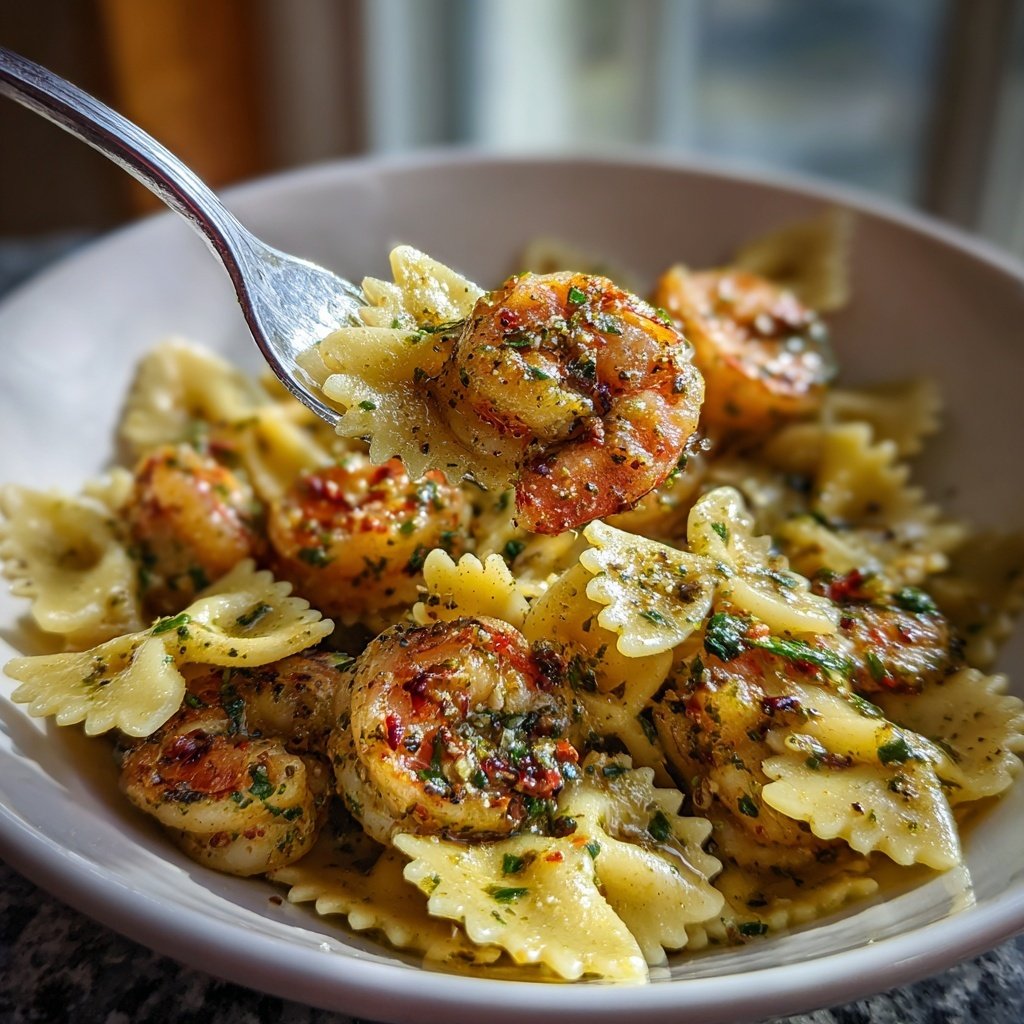 Bow Tie Pasta With Garlic Butter Shrimp