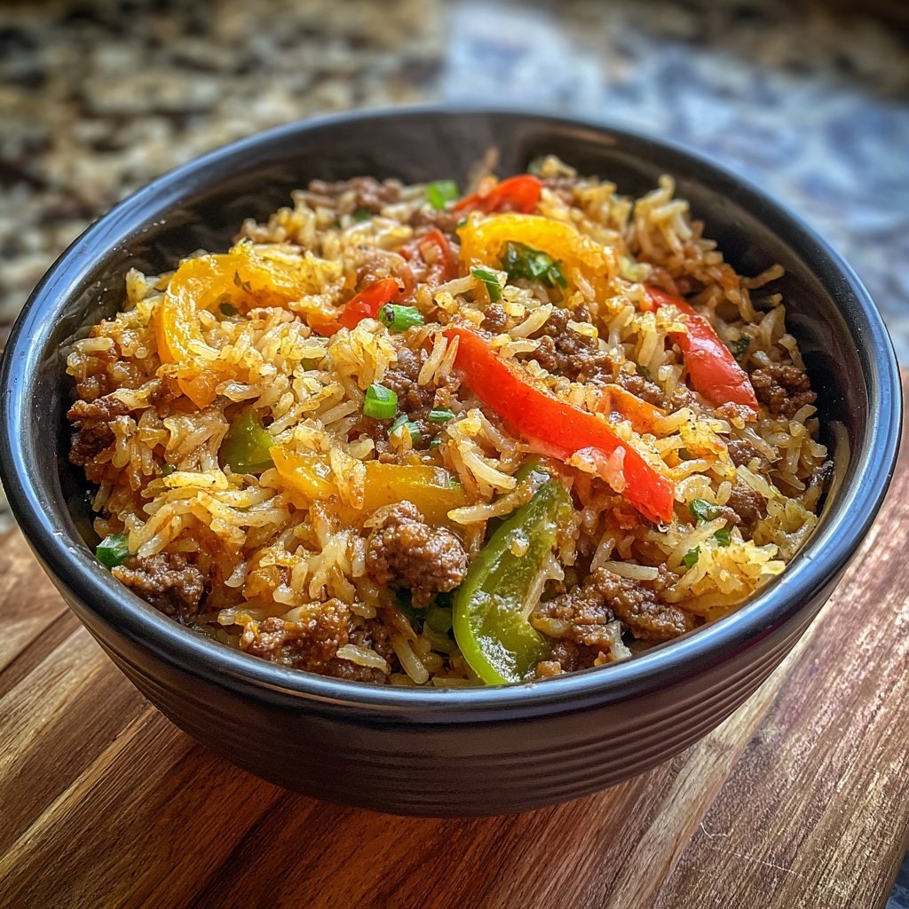 Ground Beef And Bell Pepper Rice Bowl