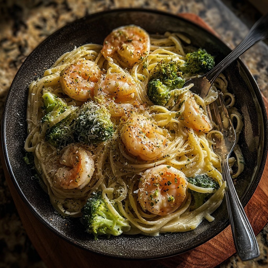 Shrimp And Broccoli Cream Pasta